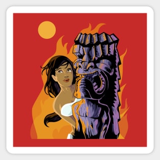 Wahine, Moon and Fire Sticker